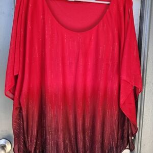 2X Rebecca Malone Red To Black Ombre Shimmer Elegant Red and Black Women's Top